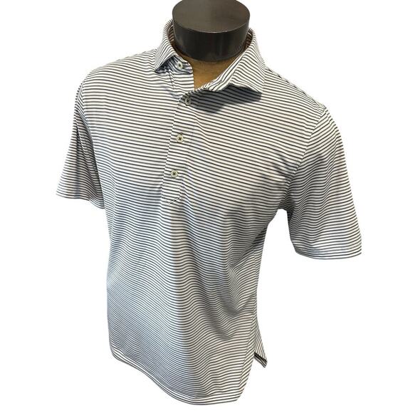 Stitch Mens Medium White/Black Striped Short Sleeve Polo - Picture 1 of 7